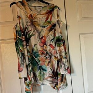 Peck & Peck Artistic Multicolor Off The Shoulder Long Sleeve Top Size M